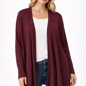 American Eagle Burgundy Ribbed Open Front Cardigan Size M Soft & Sexy